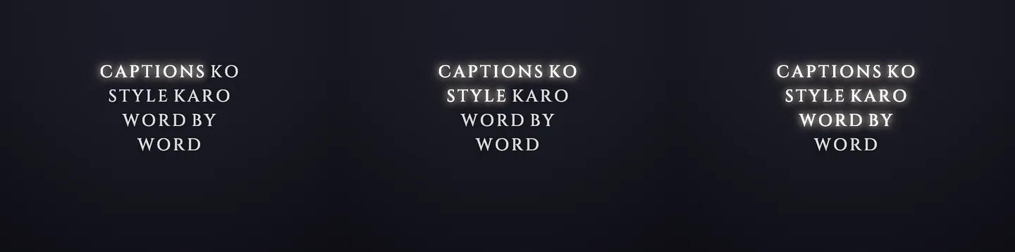 Three frames of Headroom Ember style showing words lighting up one by one as they are spoken and staying lit